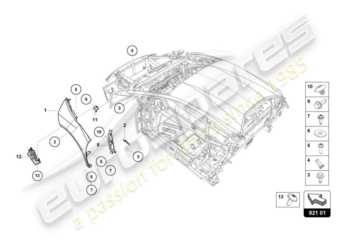 lamborghini 2023 (evo spyder) wing protector front part diagram