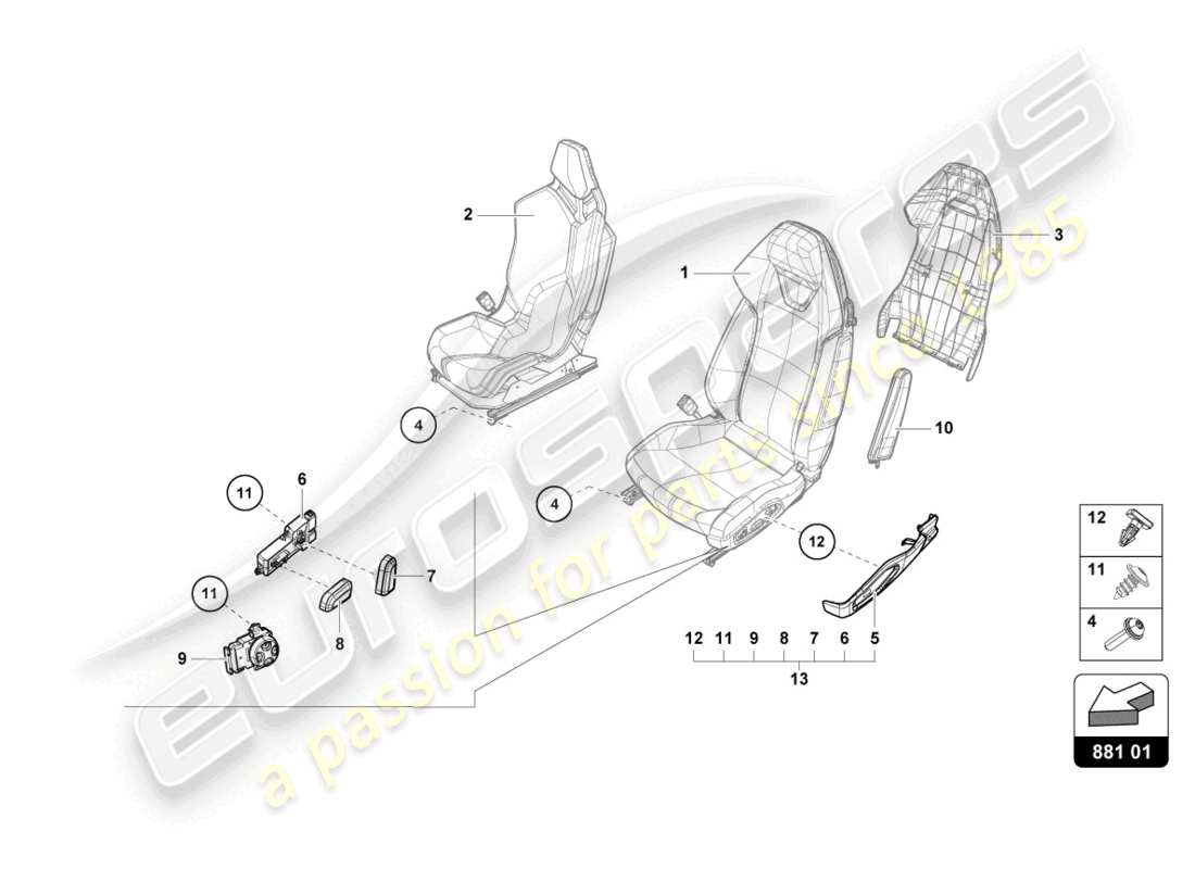 lamborghini evo coupe (2023) seat part diagram