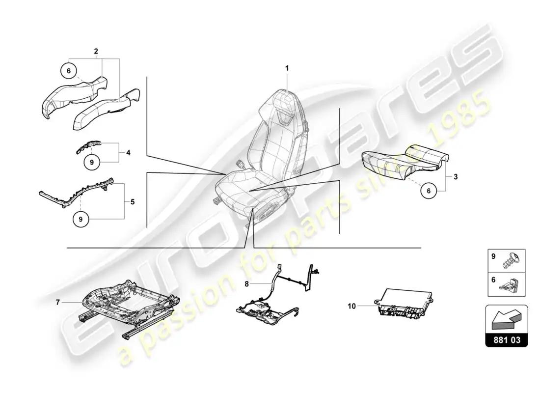lamborghini lp600-4 zhong coupe (2015) seat box parts diagram