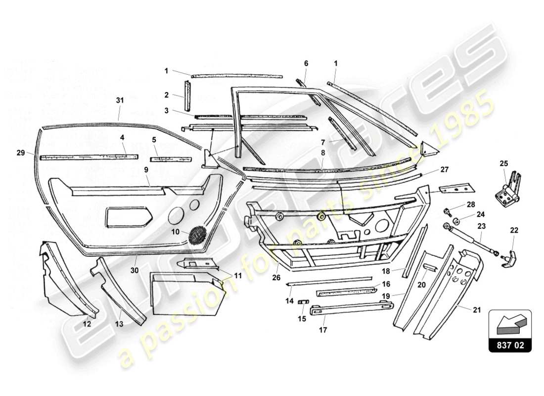 a part diagram from the Lamborghini Countach 25th Anniversary (1989) parts catalogue