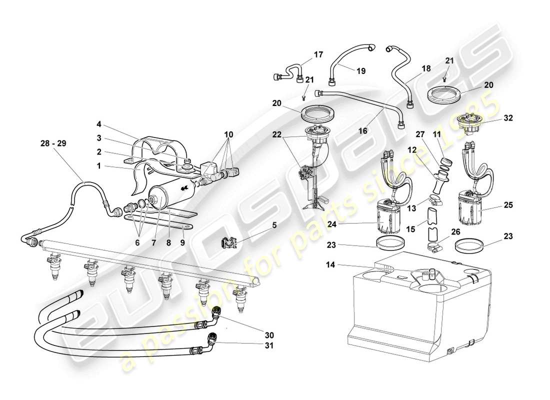 lamborghini lp640 coupe (2010) fuel line with breather pipe part diagram