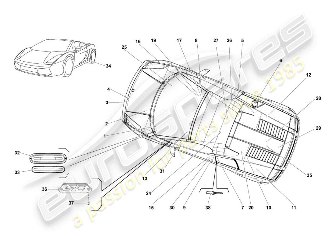 a part diagram from the lamborghini lp560-4 spider (2011) parts catalogue