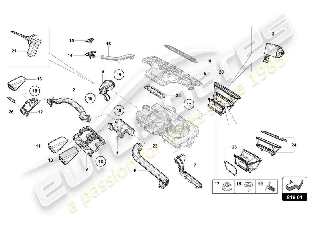 a part diagram from the lamborghini evo coupe 2wd (2022) parts catalogue
