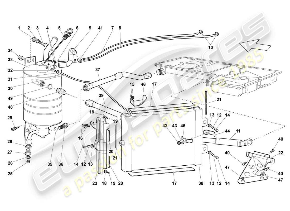 a part diagram from the lamborghini lp640 roadster (2010) parts catalogue