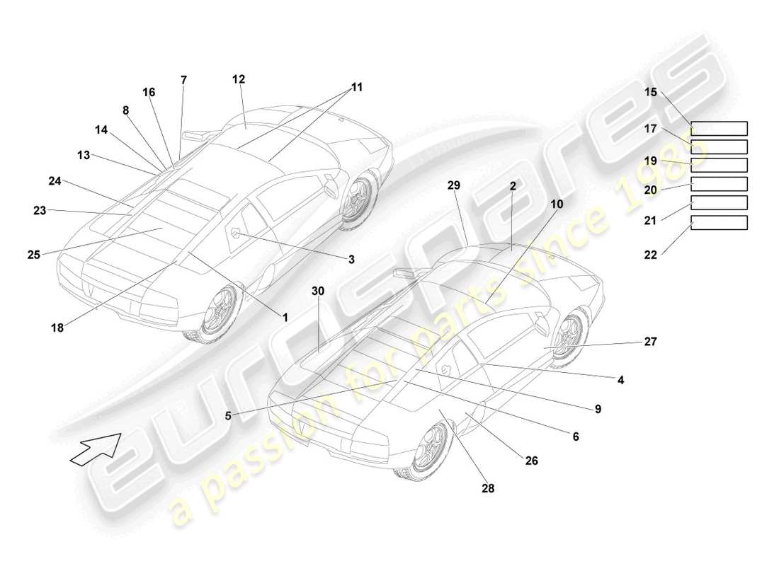 a part diagram from the lamborghini lp640 coupe (2009) parts catalogue