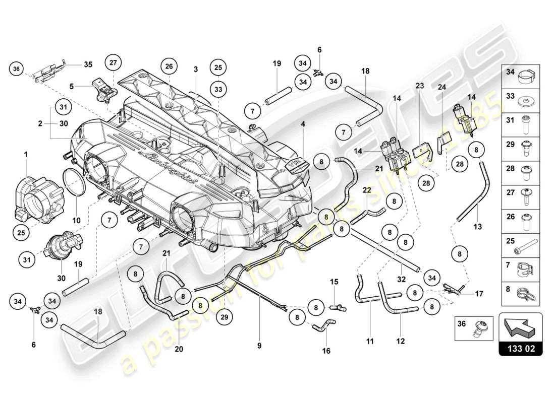 a part diagram from the lamborghini countach parts catalogue