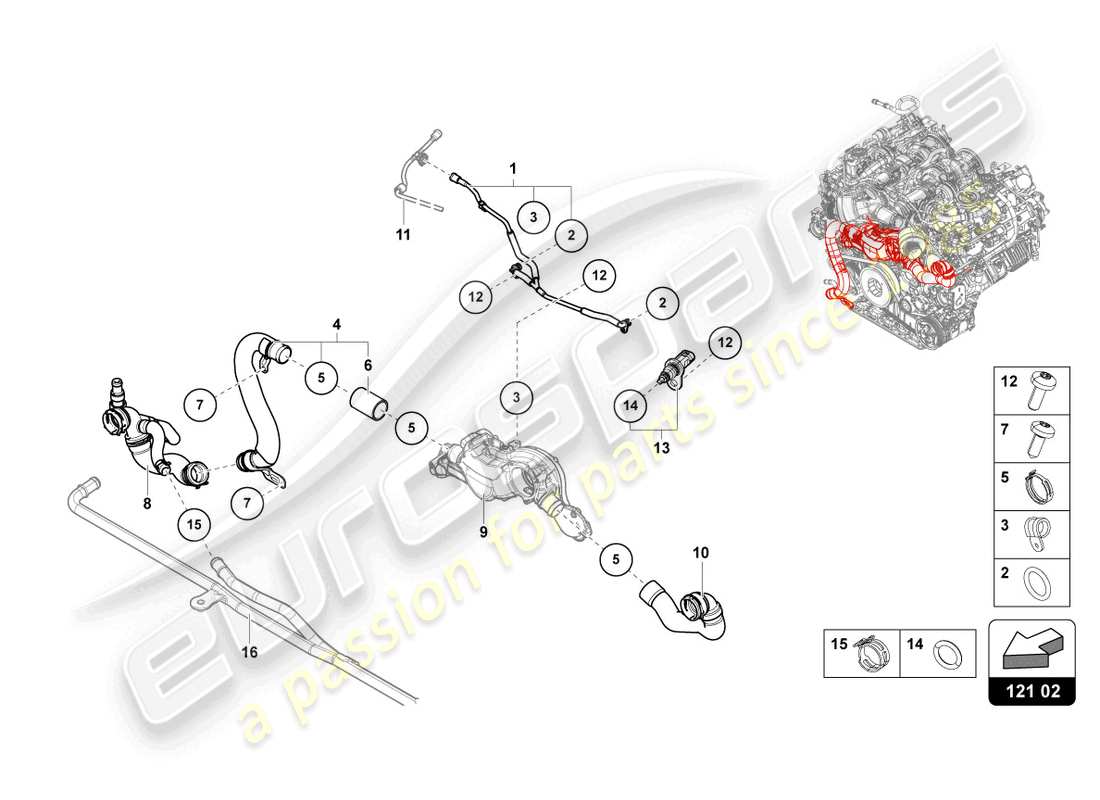 lamborghini urus (2021) coolant pipe parts diagram
