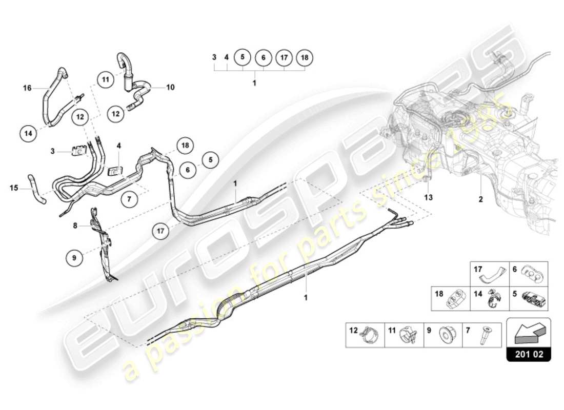 lamborghini urus (2019) 1 set fuel pipes parts diagram