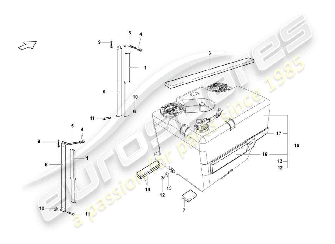 lamborghini lp640 coupe (2010) fuel tank with attachments part diagram