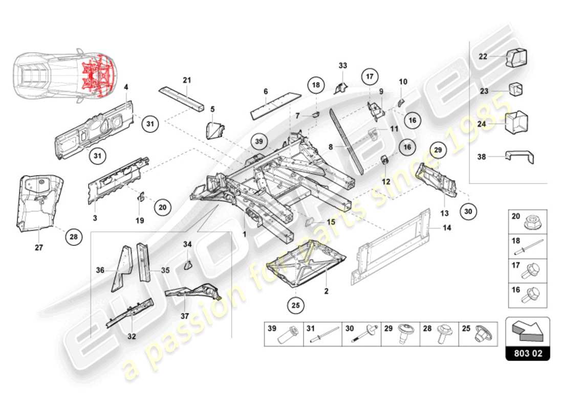 lamborghini 2024 (evo spyder) front frame part diagram