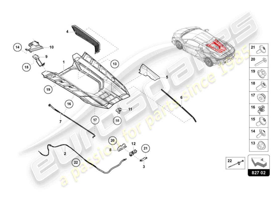 lamborghini revuelto coupe (2024) engine cover with insp. cover part diagram