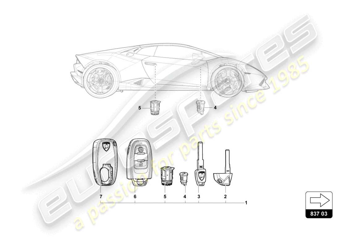 lamborghini 2021 (evo coupe) lock with keys part diagram