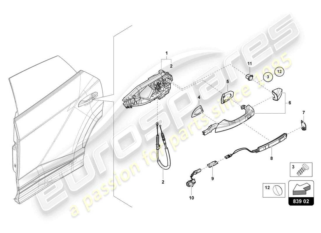 lamborghini urus (2020) door handle, exterior rear parts diagram