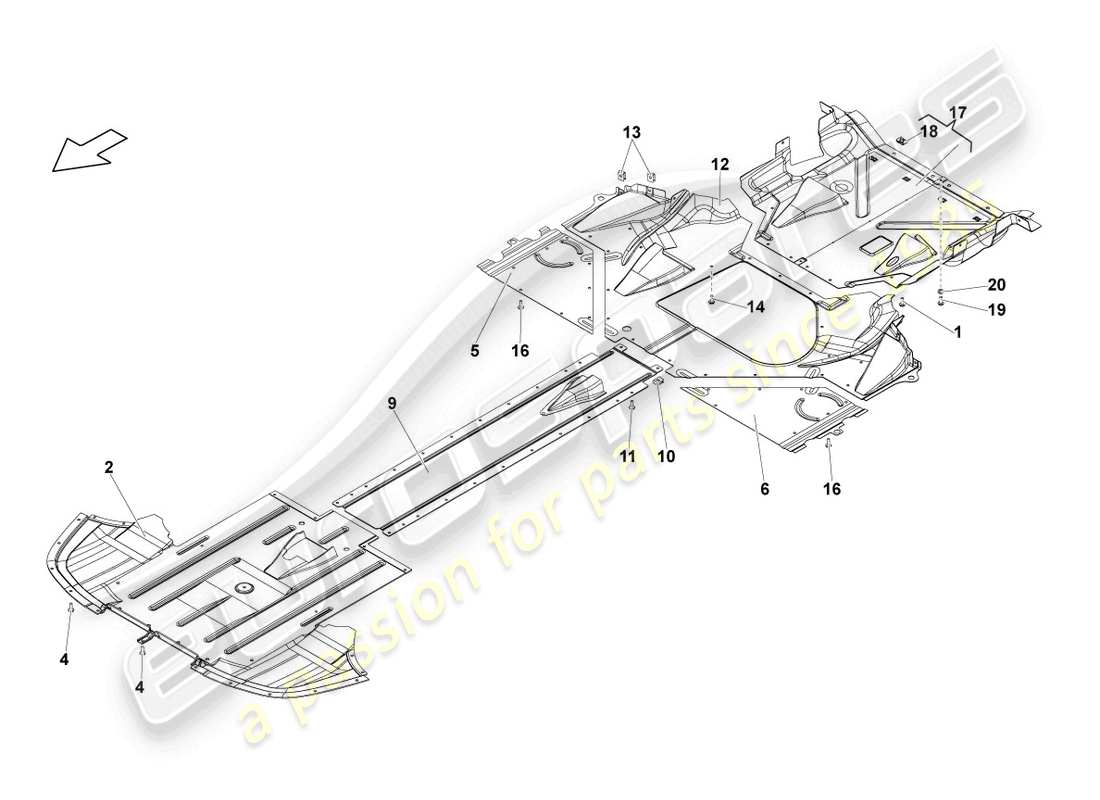 lamborghini lp550-2 spyder (2010) underbody trim part diagram