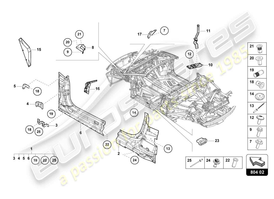 lamborghini evo spyder (2022) reinforcement part diagram