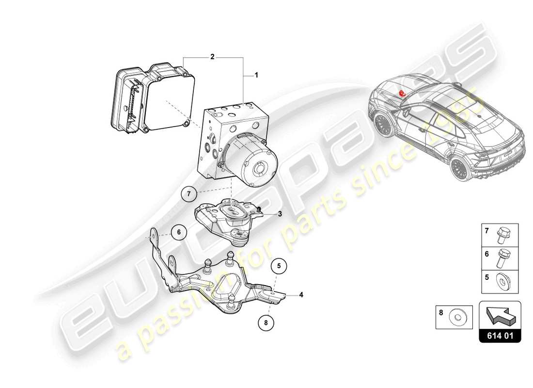 lamborghini urus (2022) abs unit with control unit parts diagram