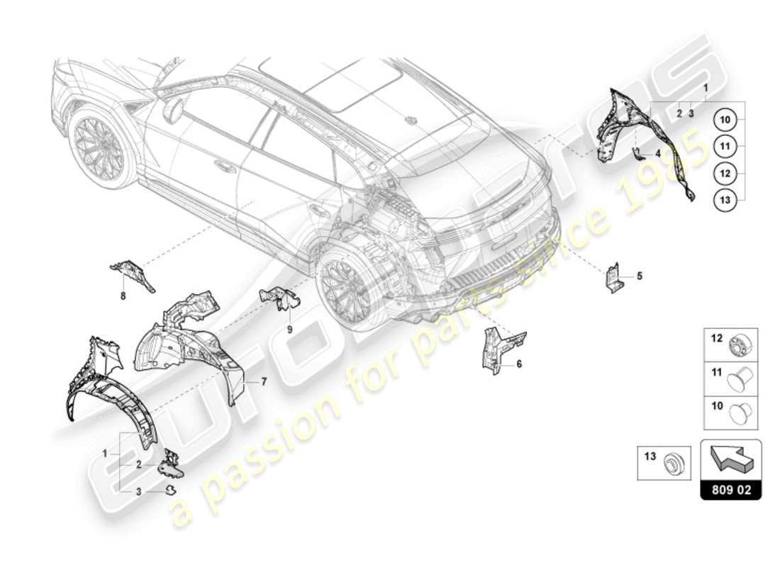 lamborghini urus performante (2024) wing protector rear part diagram