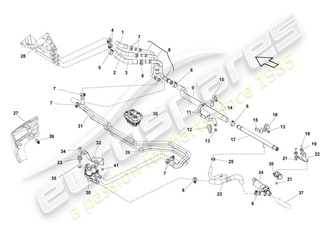 lamborghini lp560-4 coupe fl ii (2013) coolant hoses and pipes part diagram