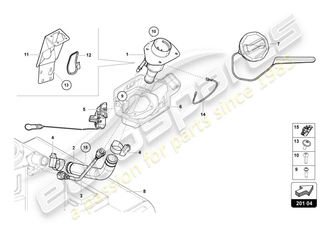 lamborghini 2022 (lp770-4 svj coupe) fuel filler neck with restric parts diagram
