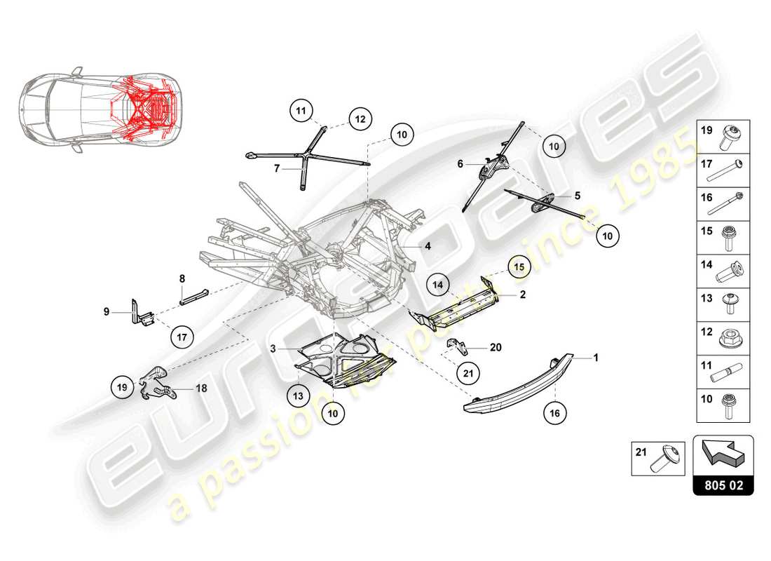 lamborghini evo coupe 2wd (2021) chassis rear, outer part diagram