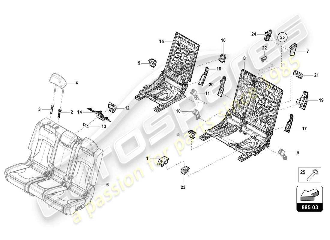 lamborghini urus (2020) bench seat (3-seater) parts diagram