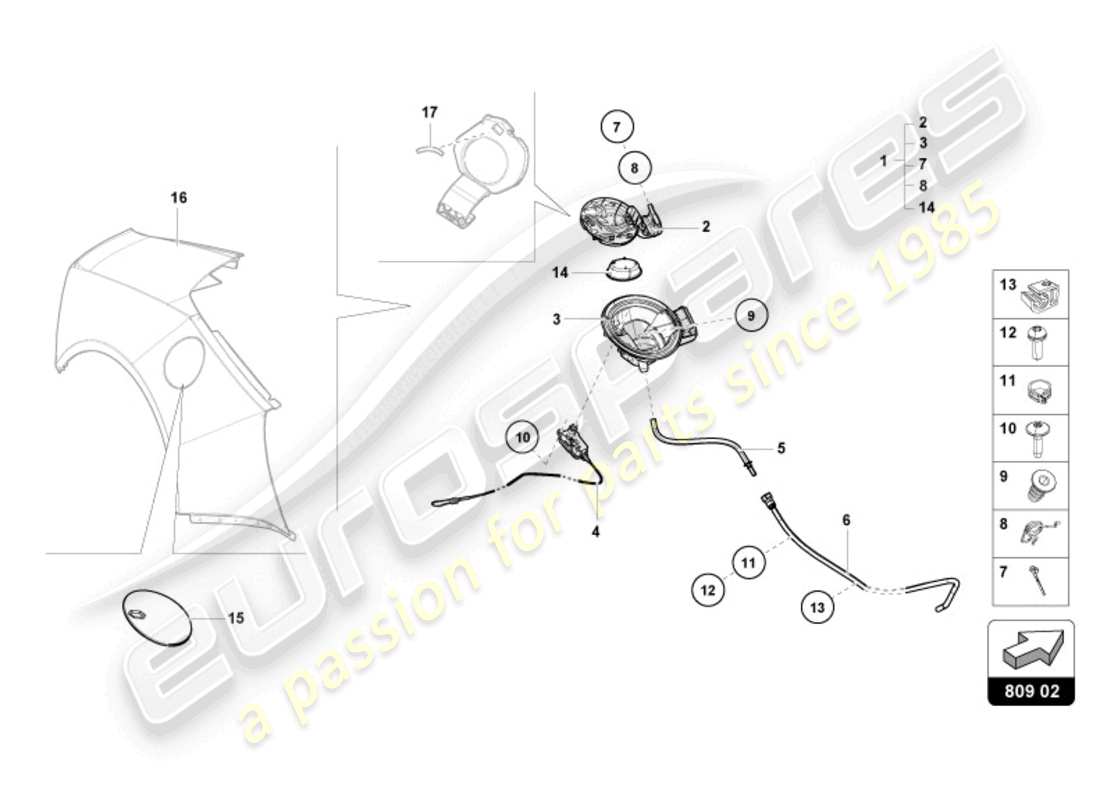 lamborghini evo spyder (2024) fuel filler flap part diagram