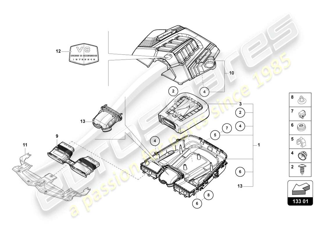 lamborghini urus (2021) air filter with connecting parts parts diagram