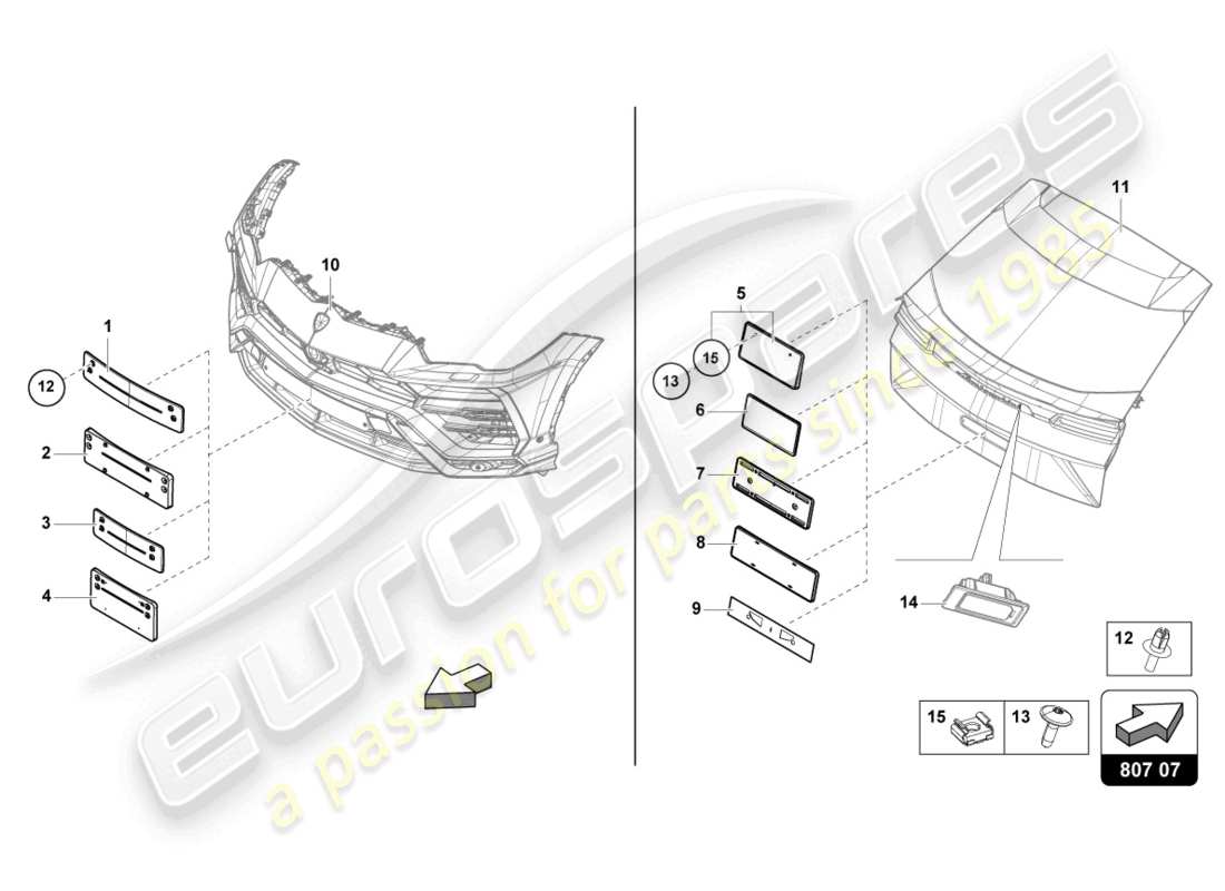 lamborghini urus (2020) licence plate holder parts diagram