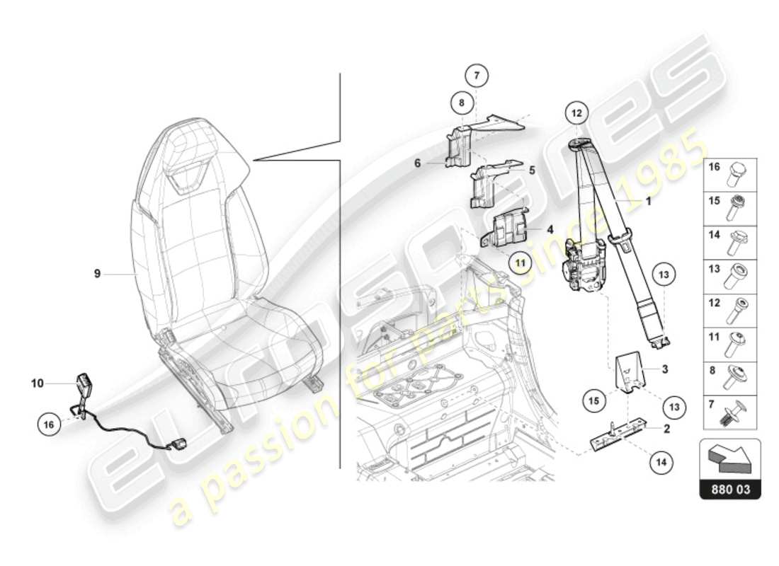 lamborghini evo spyder (2024) seat belts part diagram