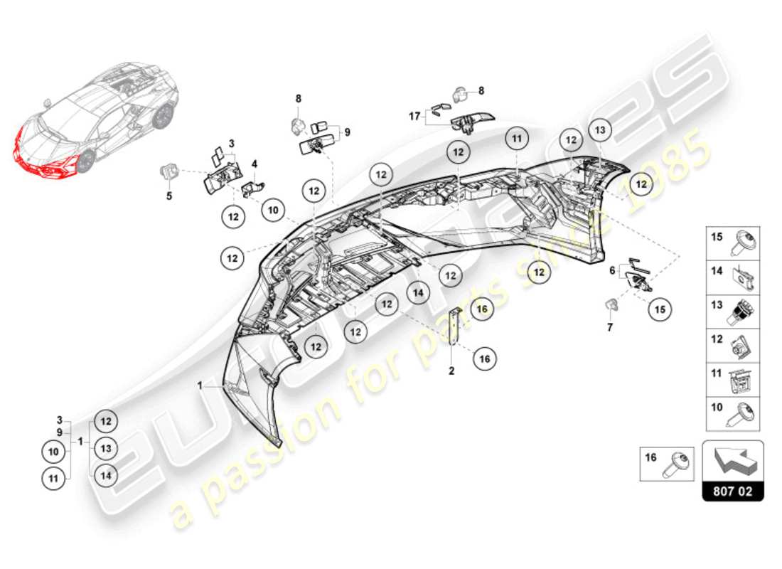 lamborghini revuelto coupe (2024) bumper front part diagram