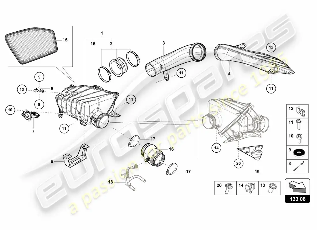 lamborghini performante coupe (2019) air filter housing parts diagram