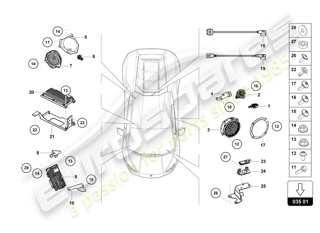 lamborghini lp610-4 coupe (2018) loudspeaker parts diagram