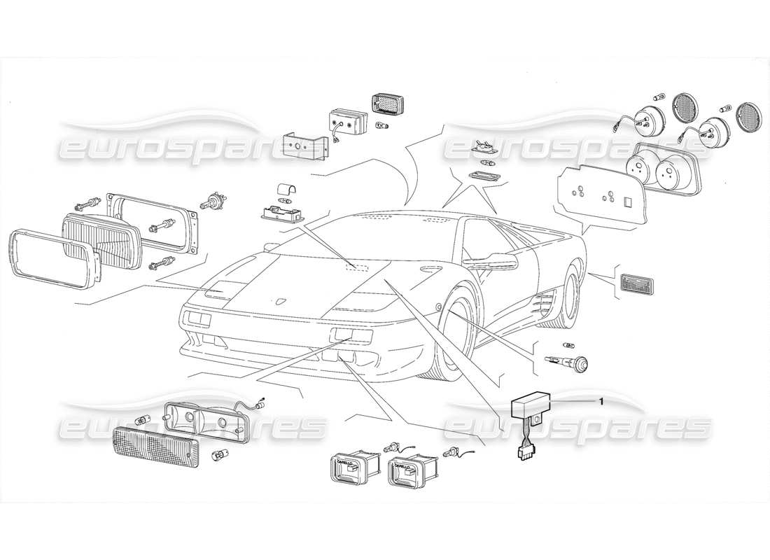 lamborghini diablo (1991) lights (valid for saudi arabia version - october 1991) parts diagram