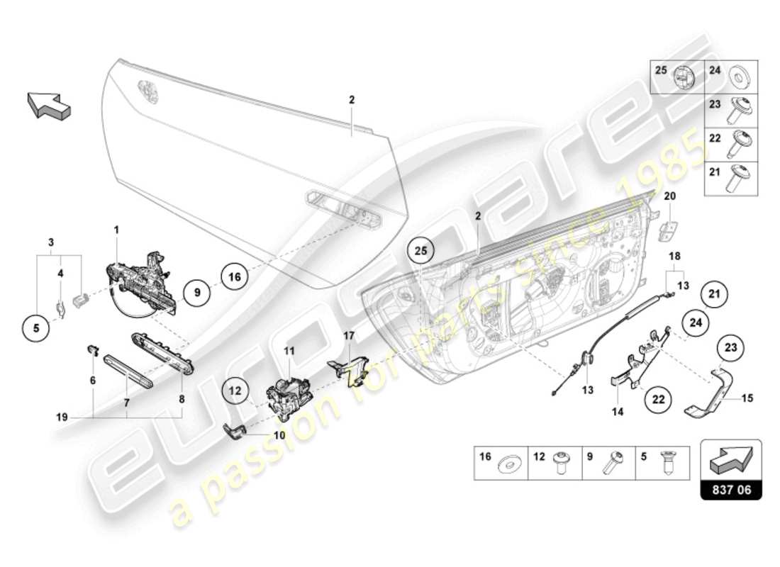 lamborghini 2024 (tecnica) door handle, inner part diagram