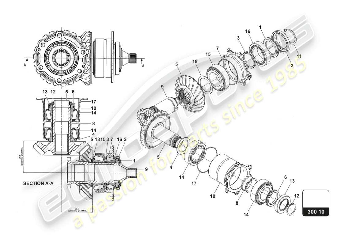 lamborghini 2018 (super trofeo evo) crownwheel & pinion assembly part diagram