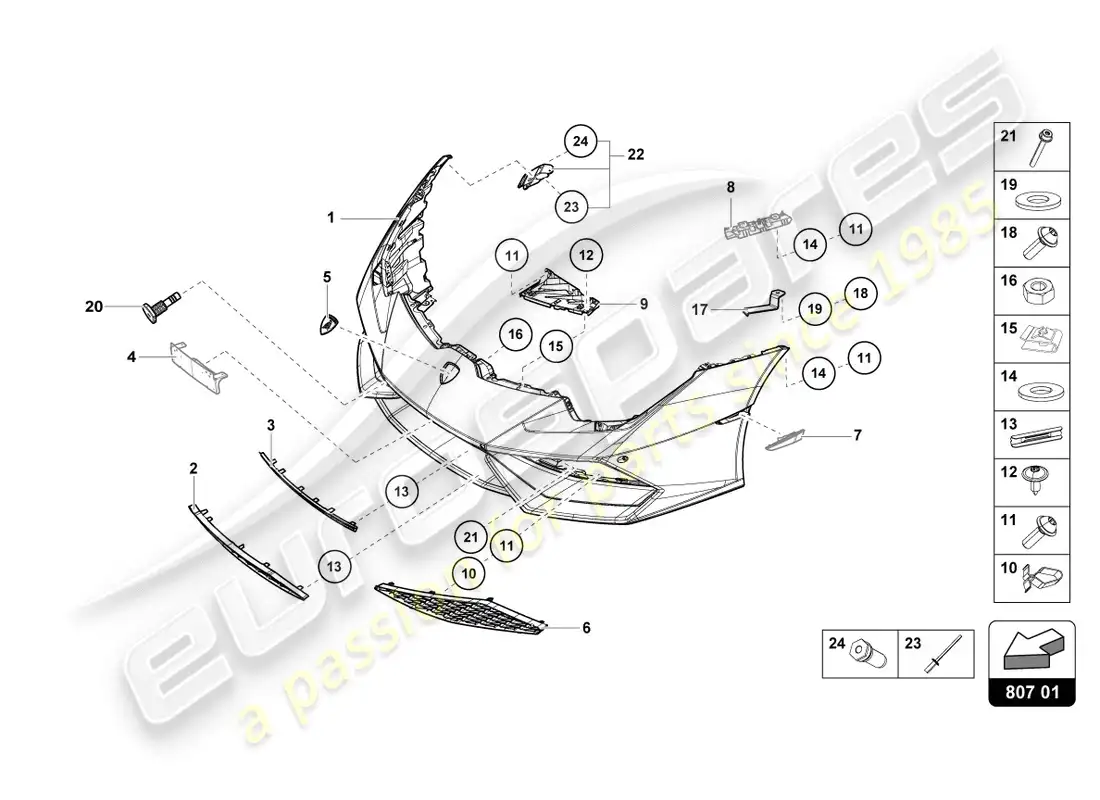 lamborghini lp610-4 coupe (2016) bumper, complete parts diagram