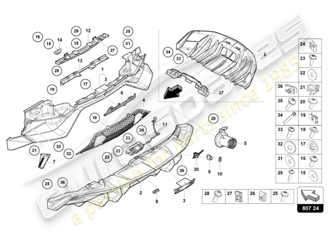 lamborghini 2022 (ultimae) bumper, complete rear part diagram