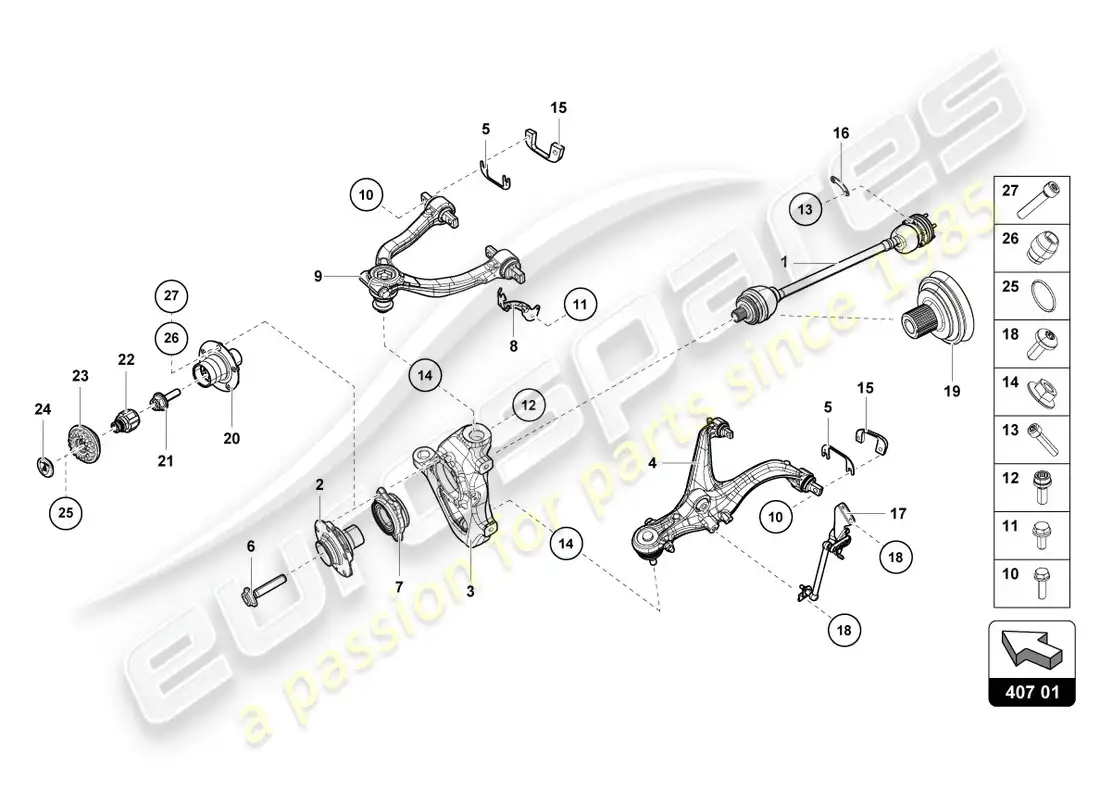 lamborghini evo coupe 2wd (2020) axle shaft parts diagram