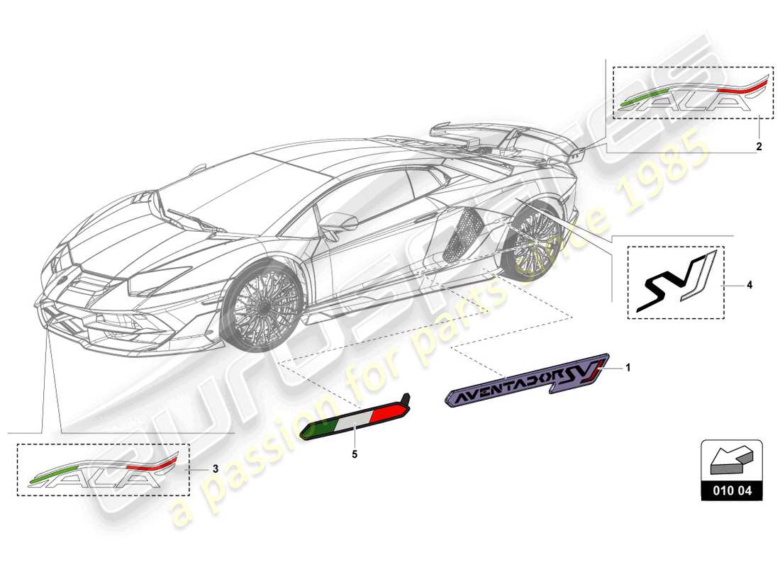lamborghini 2022 (lp770-4 svj roadster) sticky pad set parts diagram