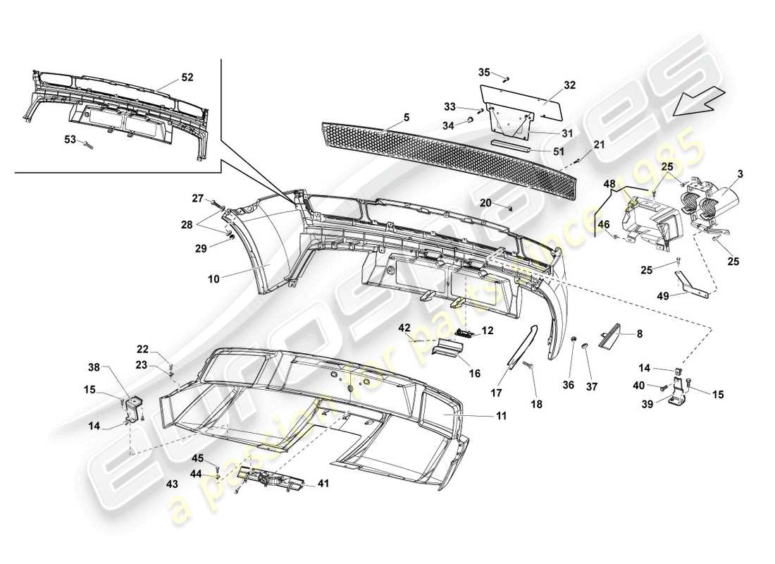 lamborghini lp550-2 spyder (2010) bumper rear parts diagram