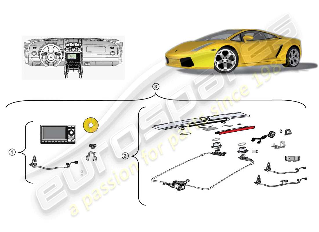 lamborghini gallardo coupe (accessories) retrofit kit for navi- gation unit part diagram