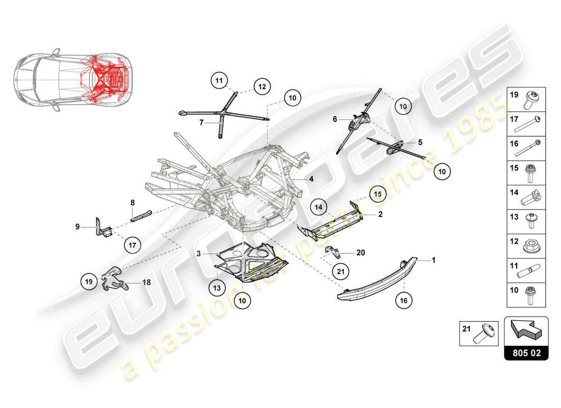 lamborghini 2021 (evo coupe) chassis rear, outer part diagram