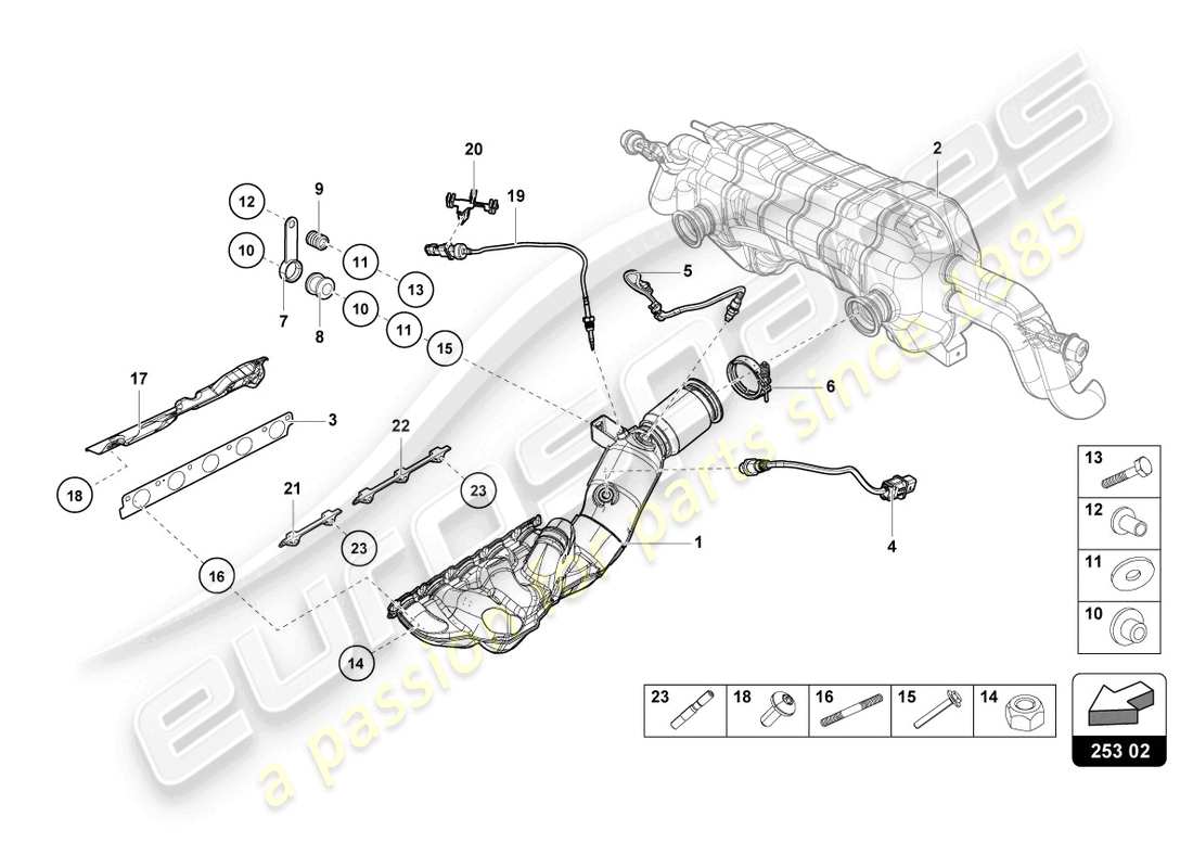 lamborghini 2021 (evo spyder 2wd) exhaust manifolds part diagram