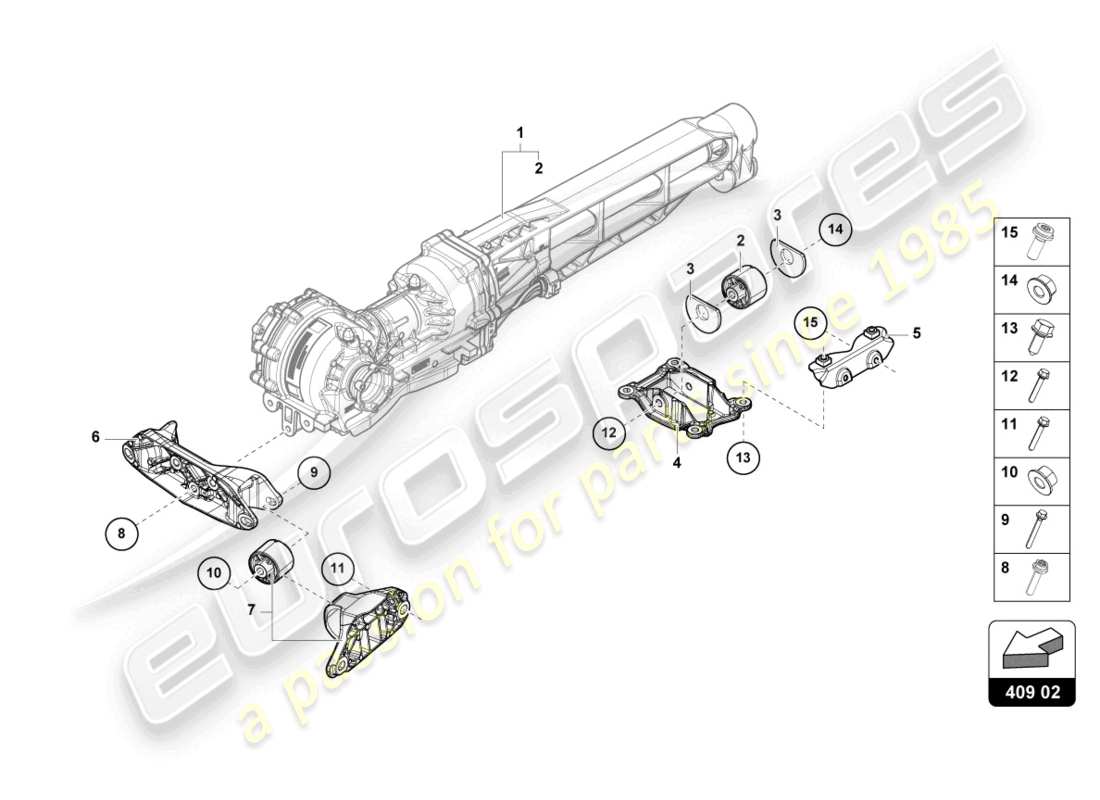 lamborghini evo coupe (2023) support for front axle part diagram