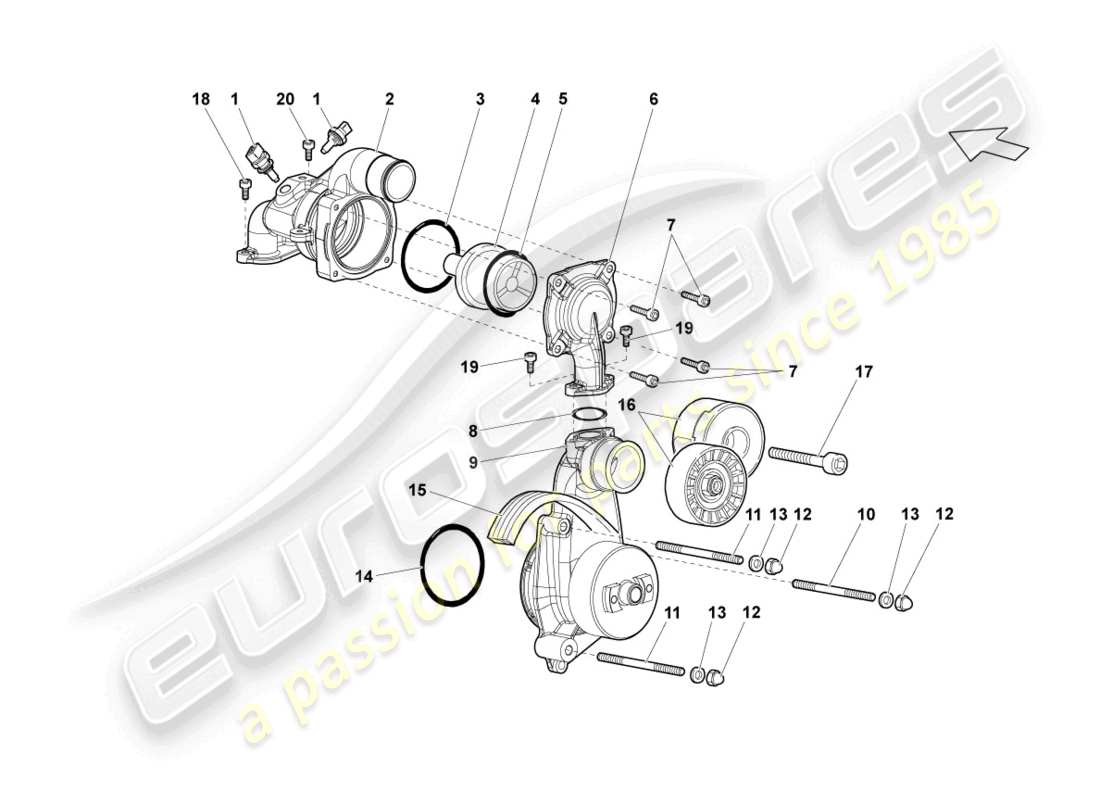 lamborghini lp640 coupe (2010) coolant pump part diagram