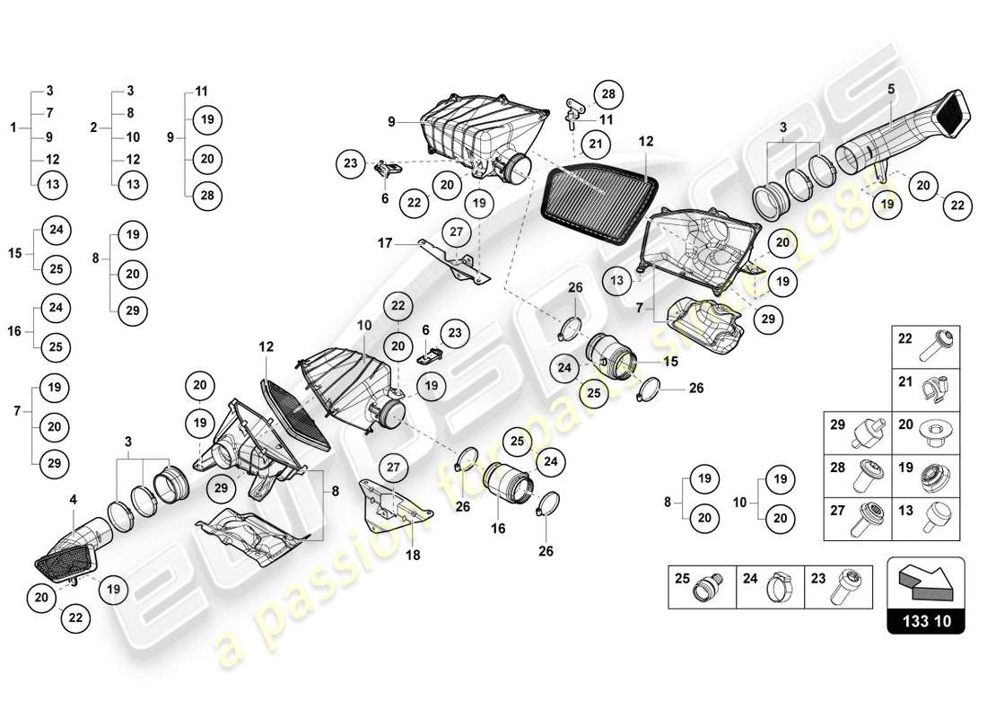 lamborghini sto (2023) air filter housing part diagram