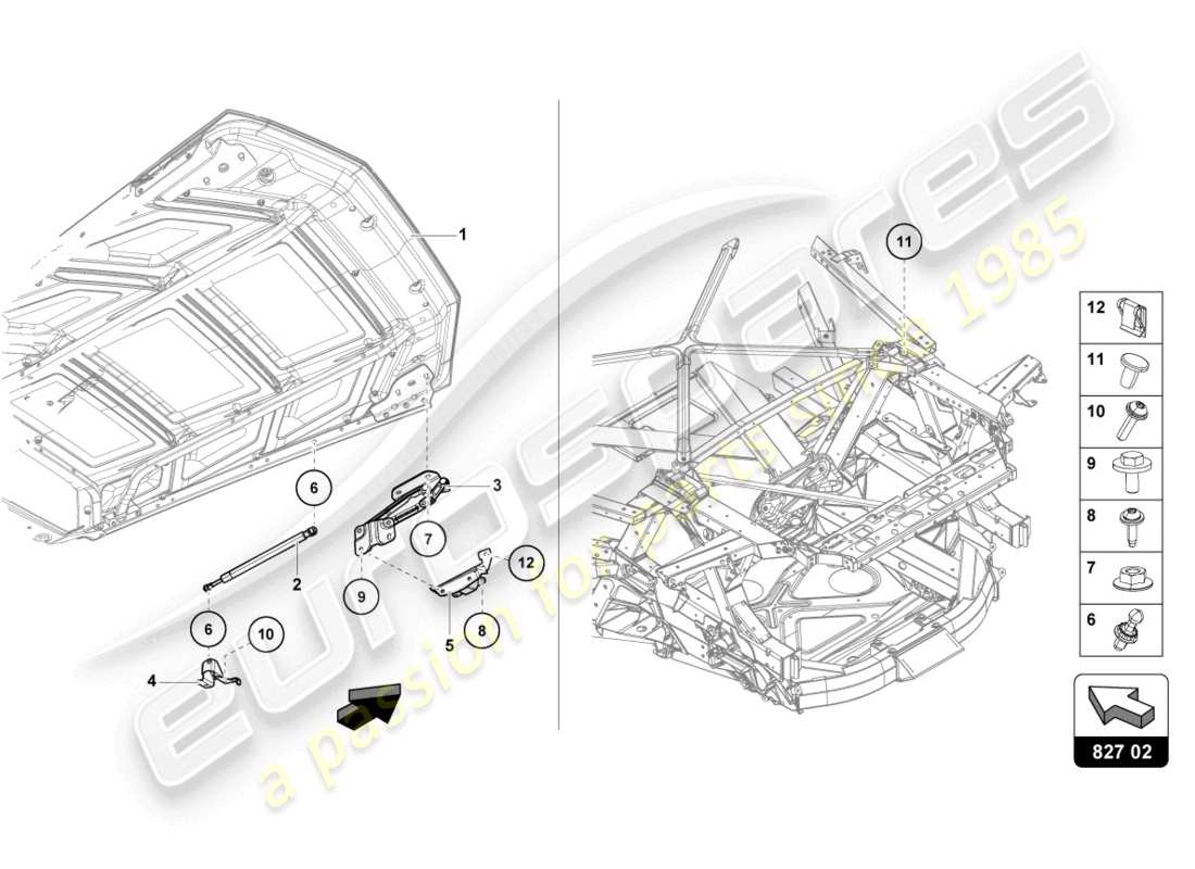 lamborghini 2021 (evo coupe 2wd) engine cover with insp. cover part diagram