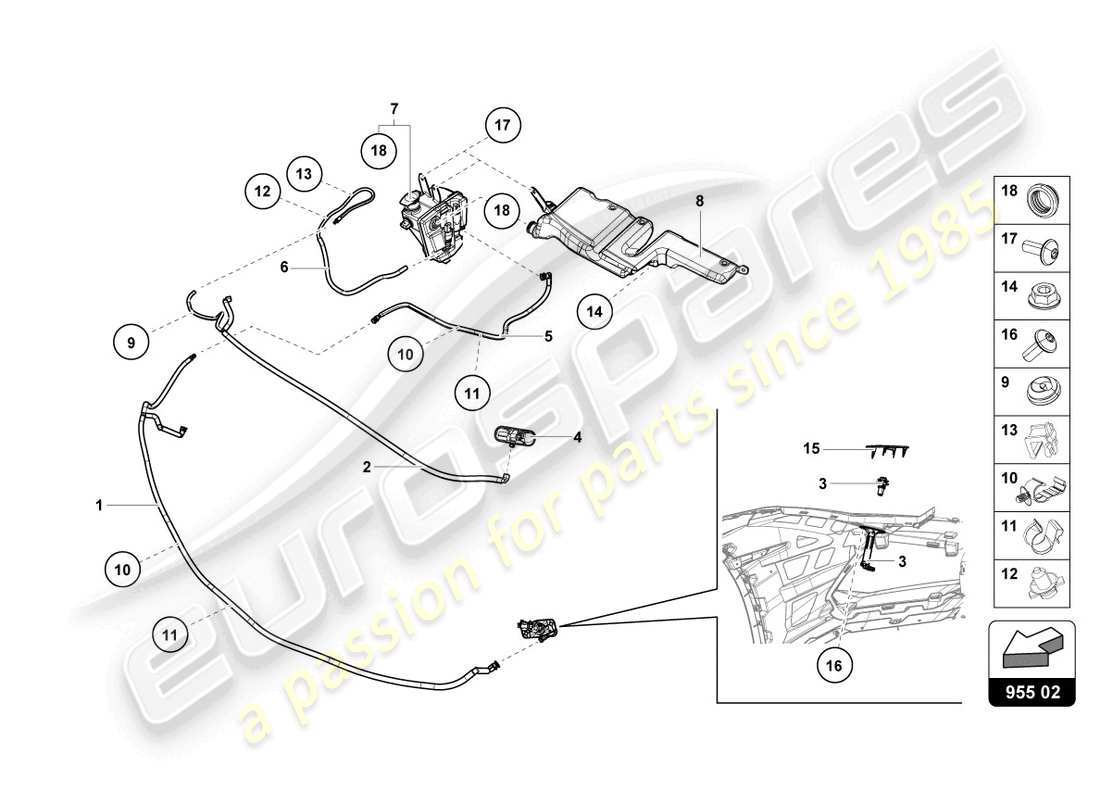 lamborghini evo coupe (2023) headlight washer system part diagram