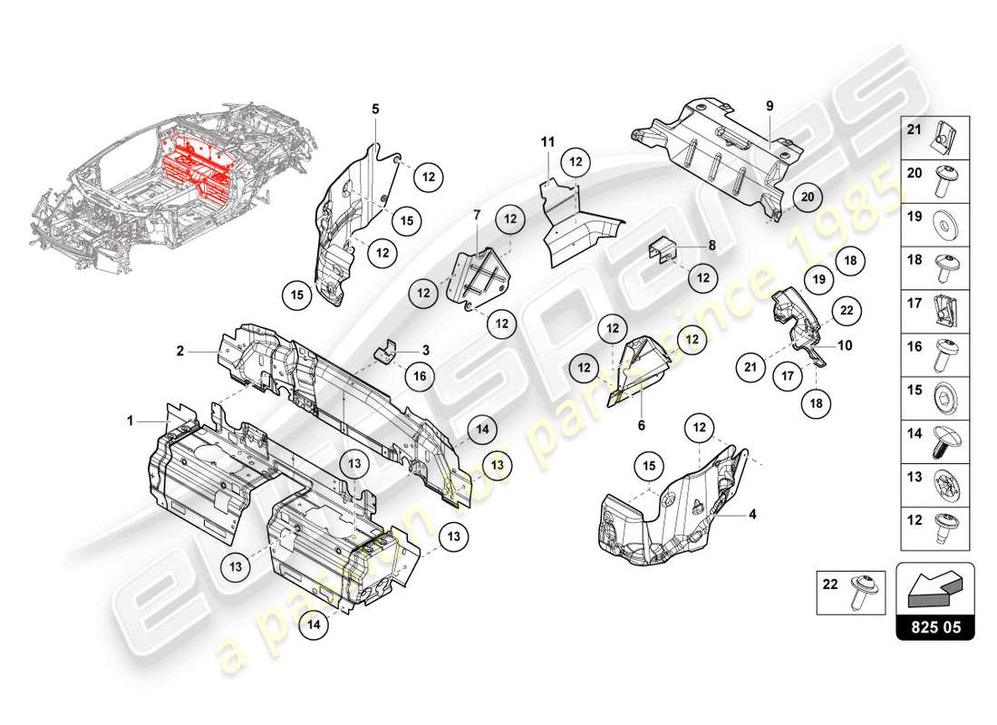 lamborghini evo coupe (2023) heat shield part diagram