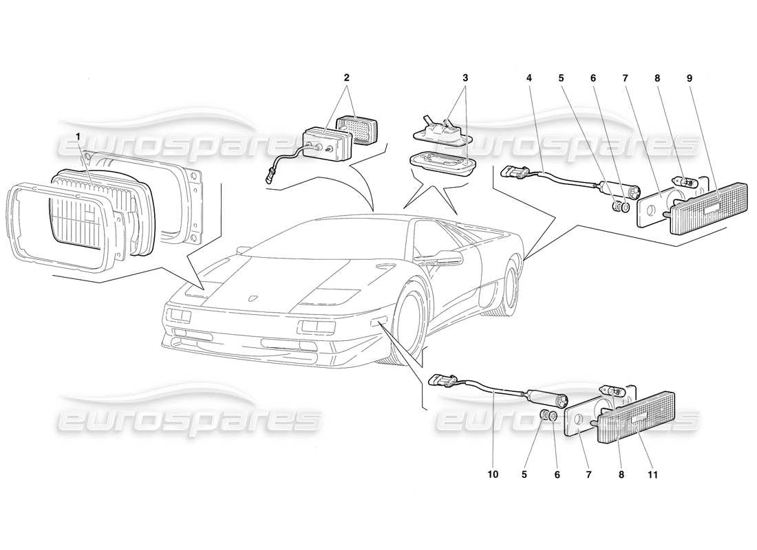 lamborghini diablo sv (1997) lights (valid for canada - march 1997) parts diagram